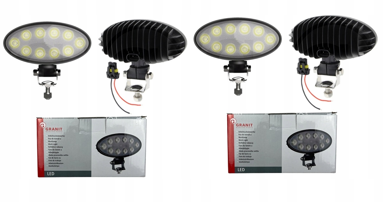 2× Reflektor LED 12/24V, 70W, IP67, owalny, 6000lm