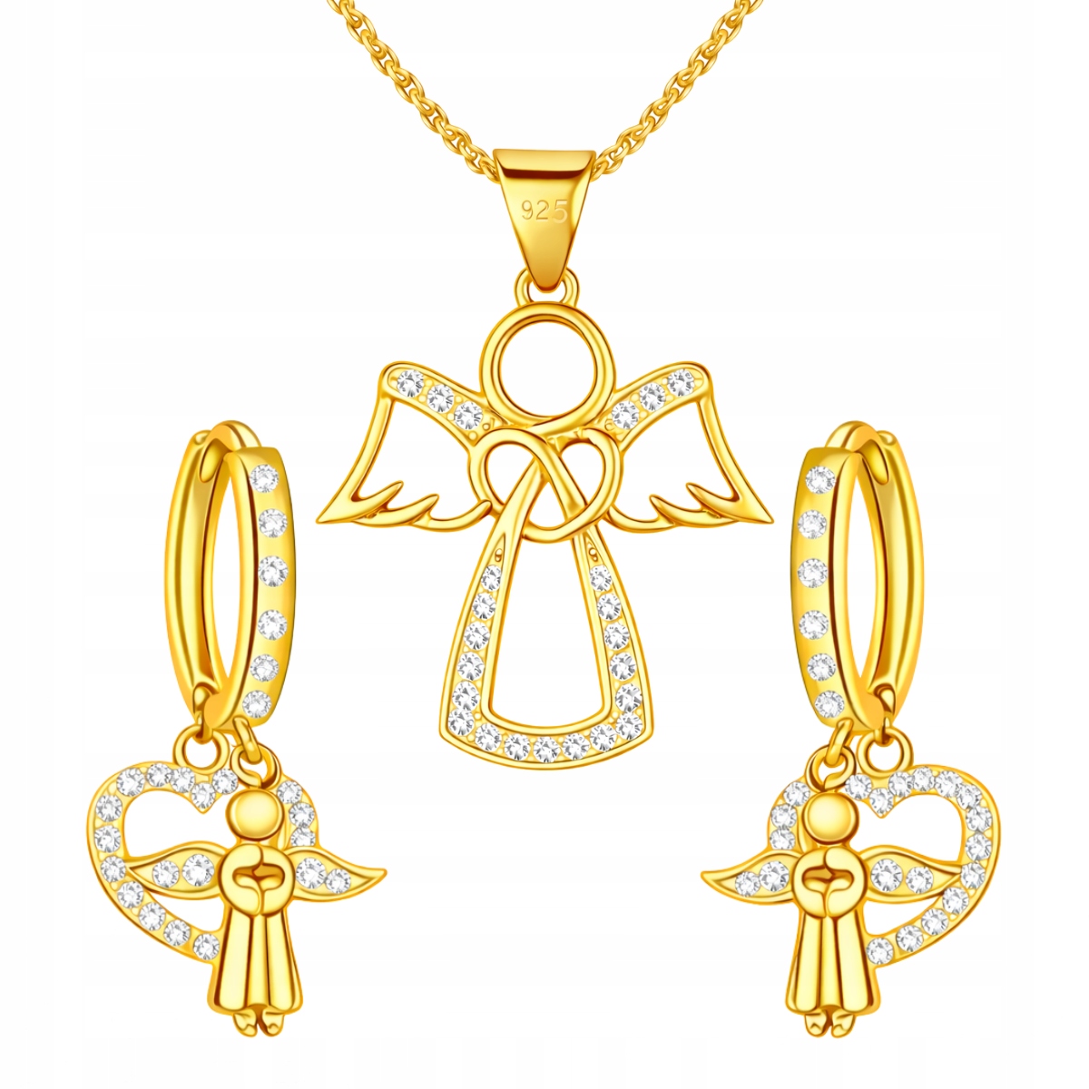 Sada stříbrných pozlacených šperků andílka na přijímání, křest, stříbro 925