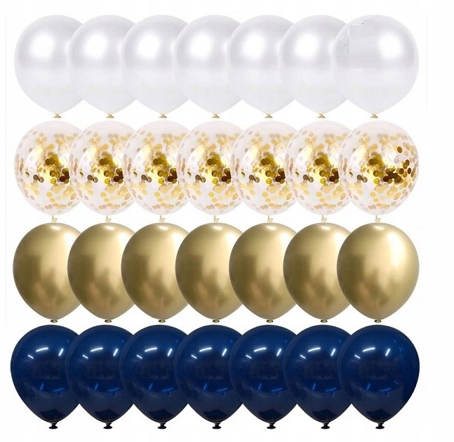 

Balony Granatowe Białe Złote z konfetti 29szt