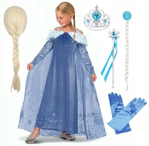 Strój Sukienka Elza Frozen Elsa peruka akcesoria 122/128