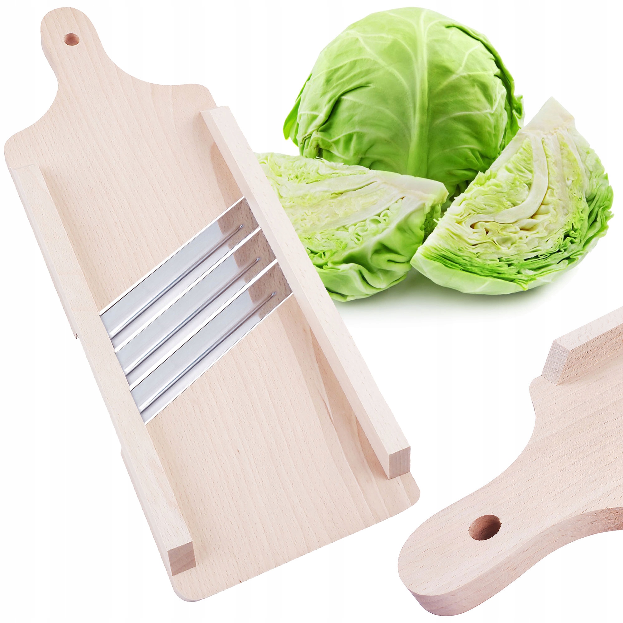 SZATKOWNICA KRAJALNICA DO KAPUSTY 3 NOŻE DREWNIANA