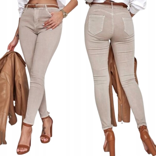M.sara Damskie Modne Spodnie Jeansowe Push Up Wyszczuplające Beżowe 42 xl