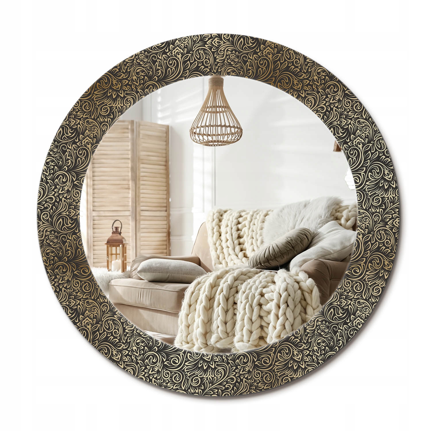 Zrkadlo s potlačou do kúpeľne, spálne, obývačky, kvetinový ornament, priemer 60 cm