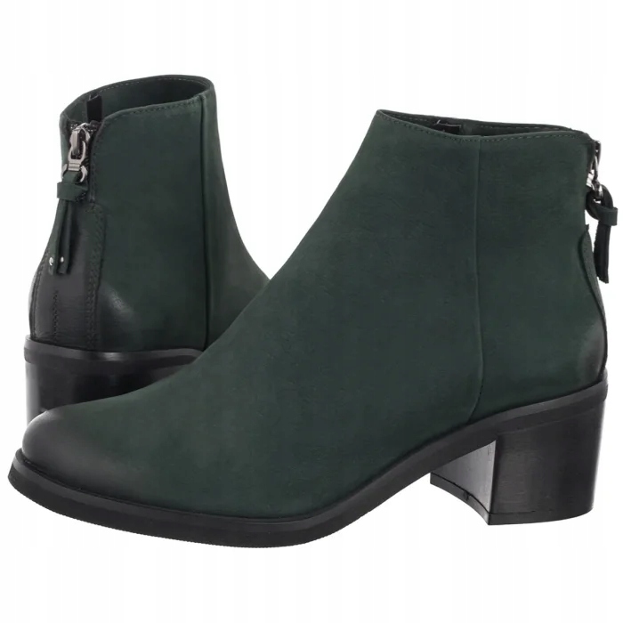 Boty Kotníkové Boty Kožené na Podpatku Dámské Nessi Zelené 18447