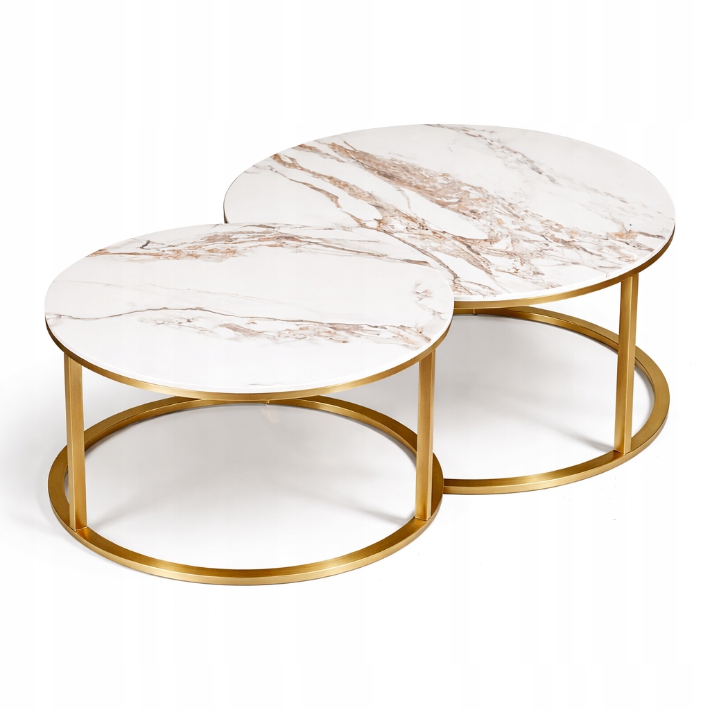 Sada 2 konferenčných stolíkov glamour Kameň mramor Zlaté nohy 80CM/60CM