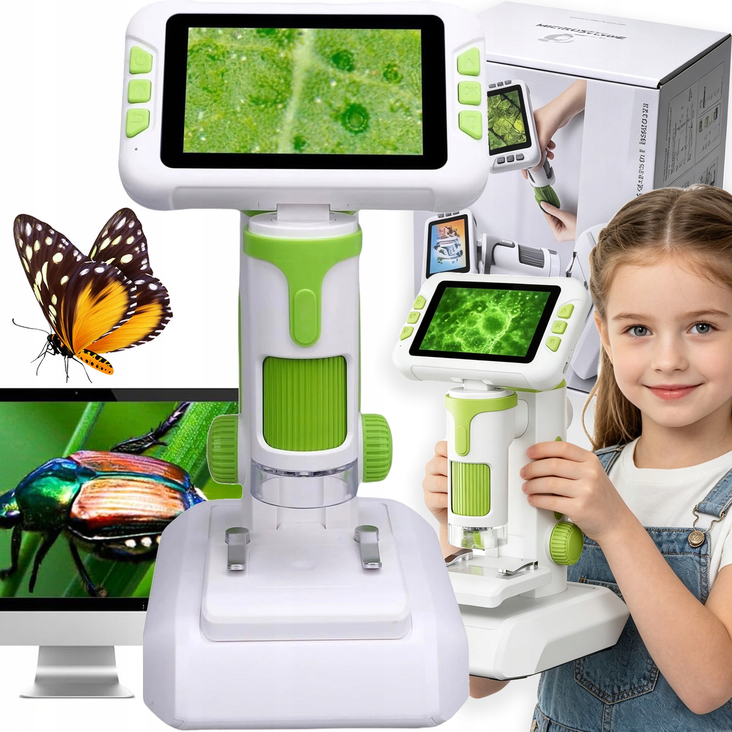 Mikroskop Pro Děti Digitální Led 1600x Vzdělávací Sada 48MP 1080P