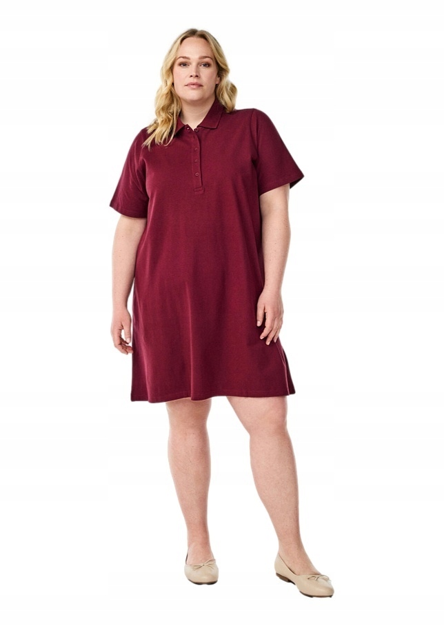 Tunika Plus Size Zizzi Pohodlná Šaty Bordó Polo Bavlna 601B 48