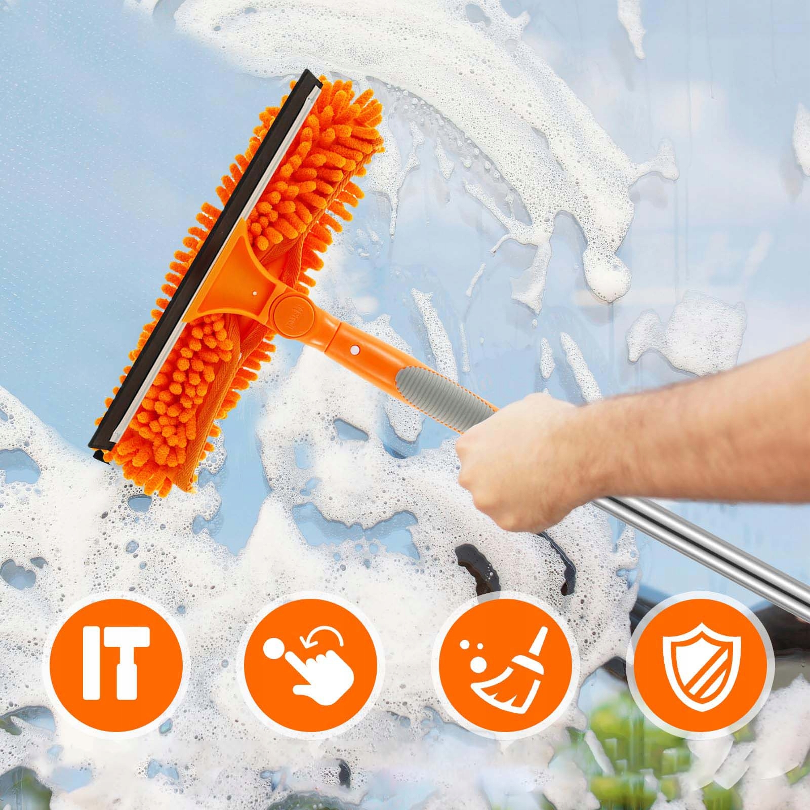 TELESKOPOWY WYCIOR DO SZYB Z MIKROFIBRY I SZMATKĄ CHENILLE, 2 W 1, 180 CM Model With Scraper