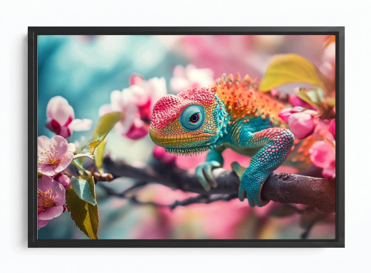 Rám Na Obraz Americká Krabička Příroda Přírodní Barevný Chameleon Ještěrka 120x80