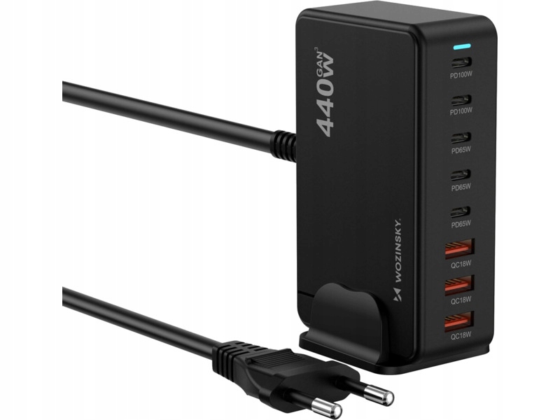 Stacja ładująca Wozinsky WSL-440 440W GaN QC3 Czarny