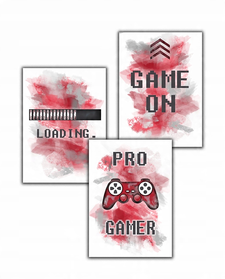 

3 czerwony plakat game on loading pro gracz 30x40
