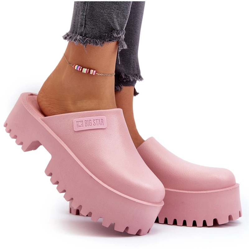 Klapki Damskie Na Masywnej Podeszwie Modne Big Star NN274020 Różowe 40