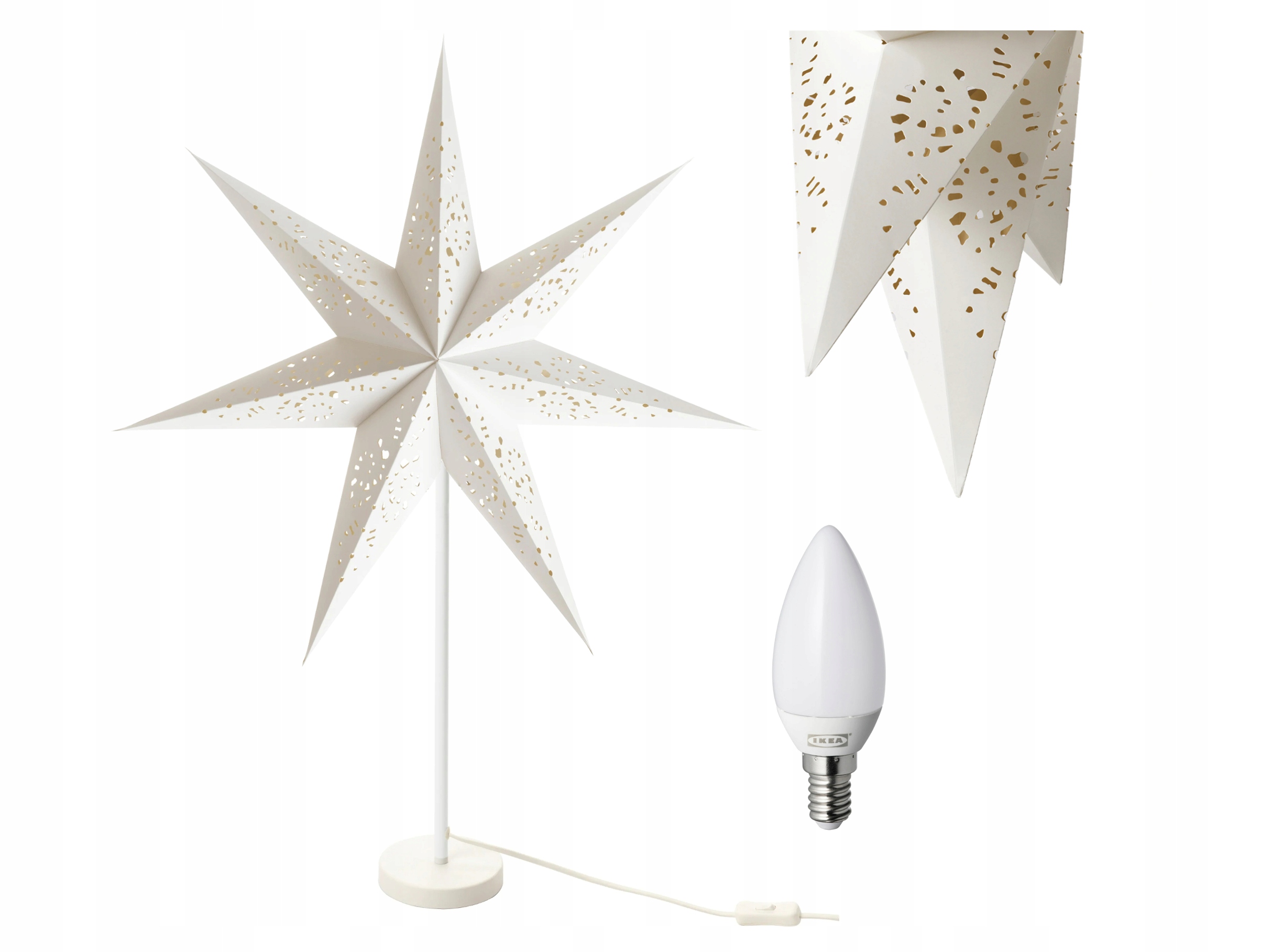 

Ikea Strala lampa stołowa gwiazda biały koronka 70