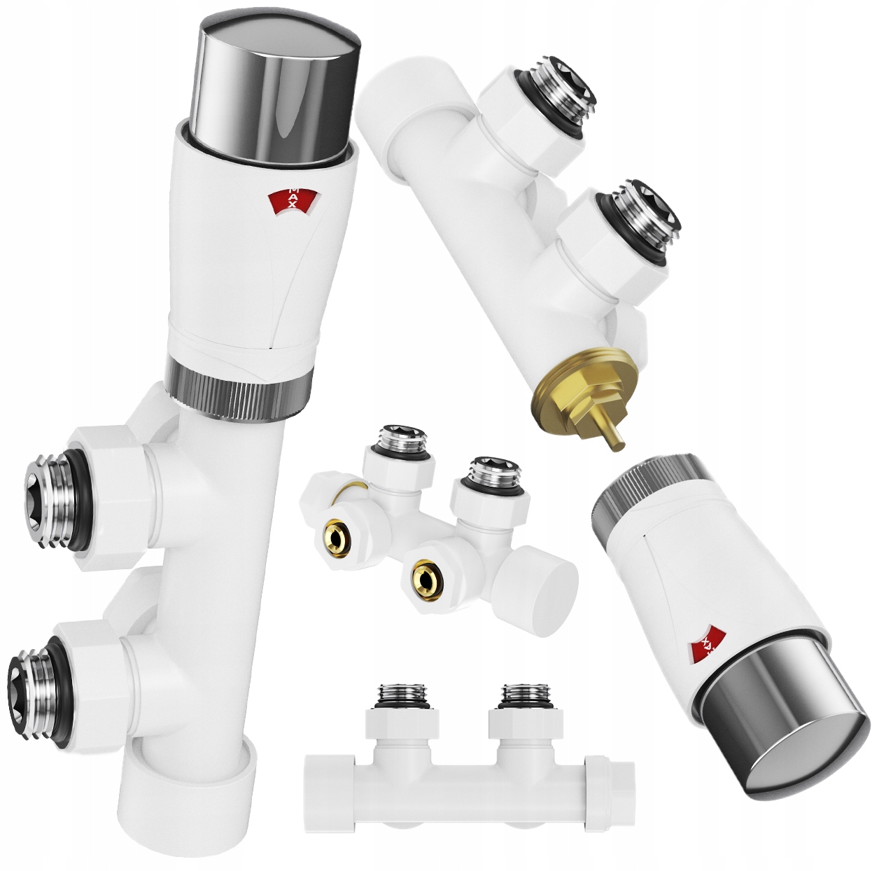 Termostatický ventil Pex pre radiátor, mosadzný komplet, hlavica 1/2 biela