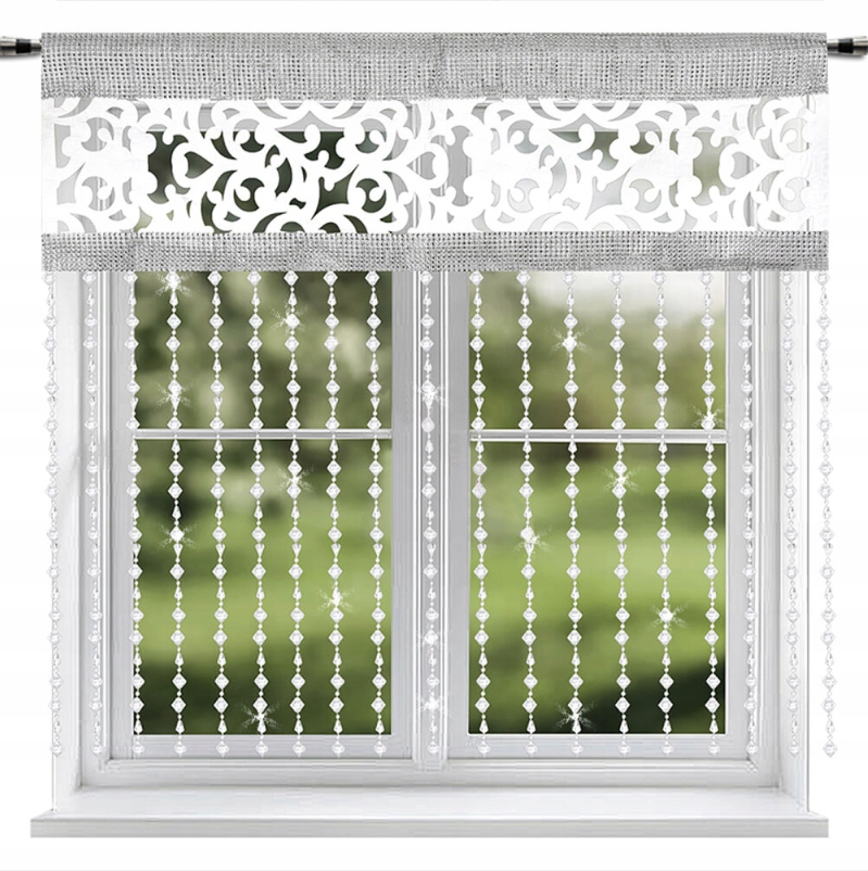 Dekorativní Panel Ažurový 200 x 140 s Přívěsky a Korálky Bílý