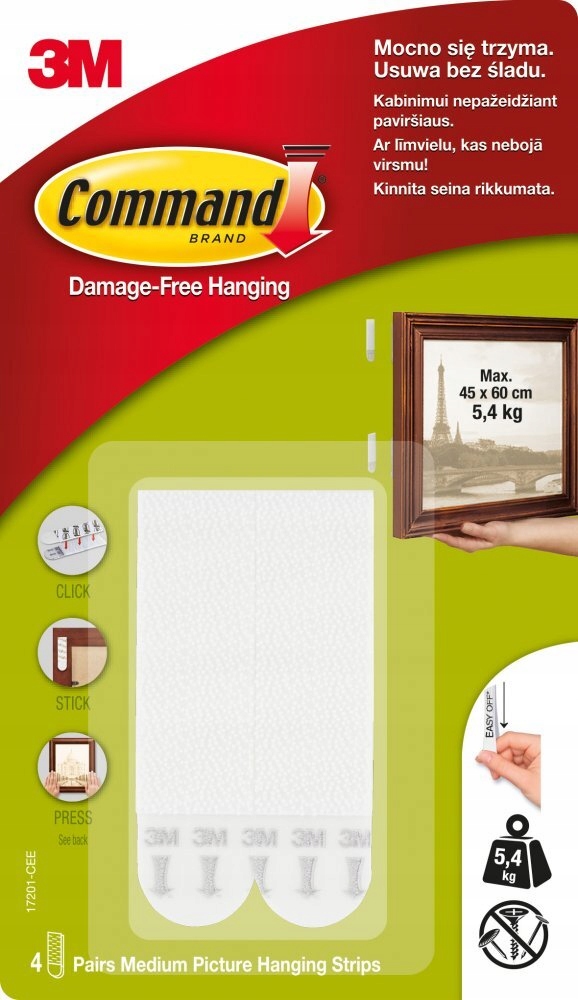 

Rzepy do obrazów 3M Command średnie 8szt 5,4 Kg x2