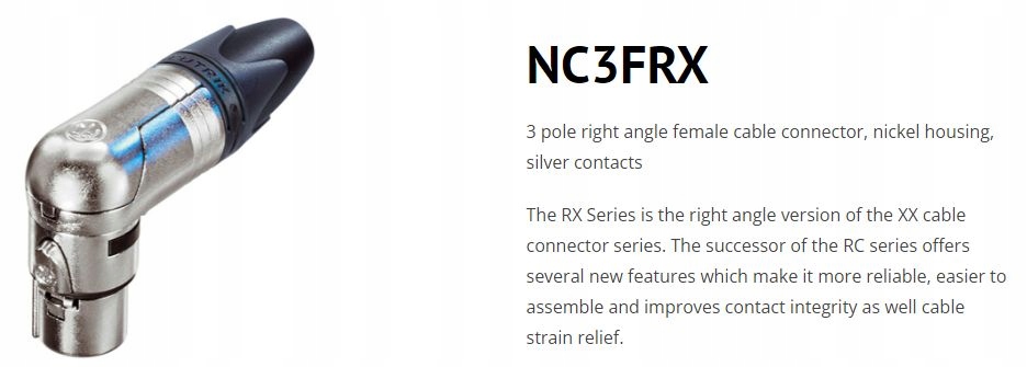 NC3FRX Złącze XLR F żeńskie Kątowe 3 PIN NEUTRIK Orientacja złącza kątowe