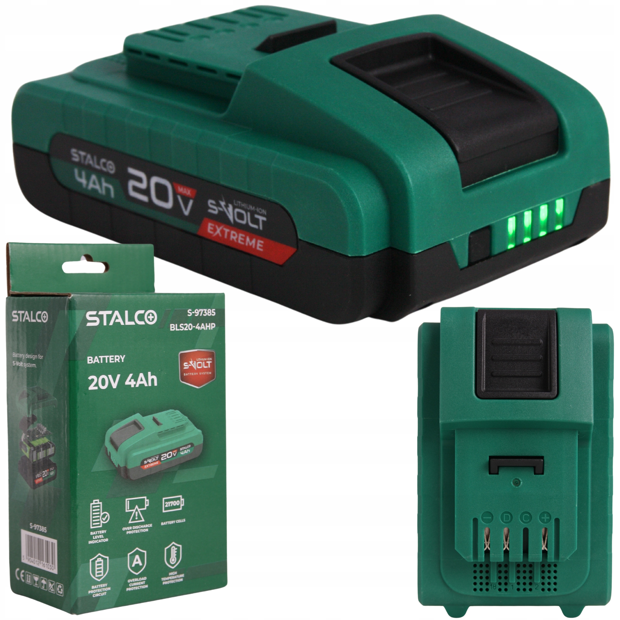 Akumulátor Baterie Stalco S-volt 20 V Ah BLS20-4AH Indikátor Nabití