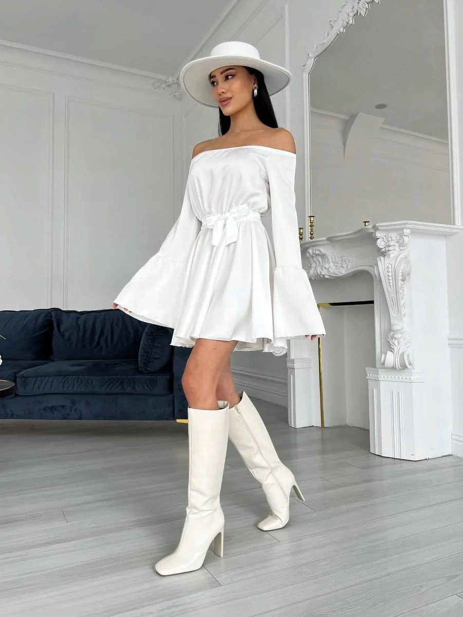 Saténová Šaty Španělka Bílá Amber M