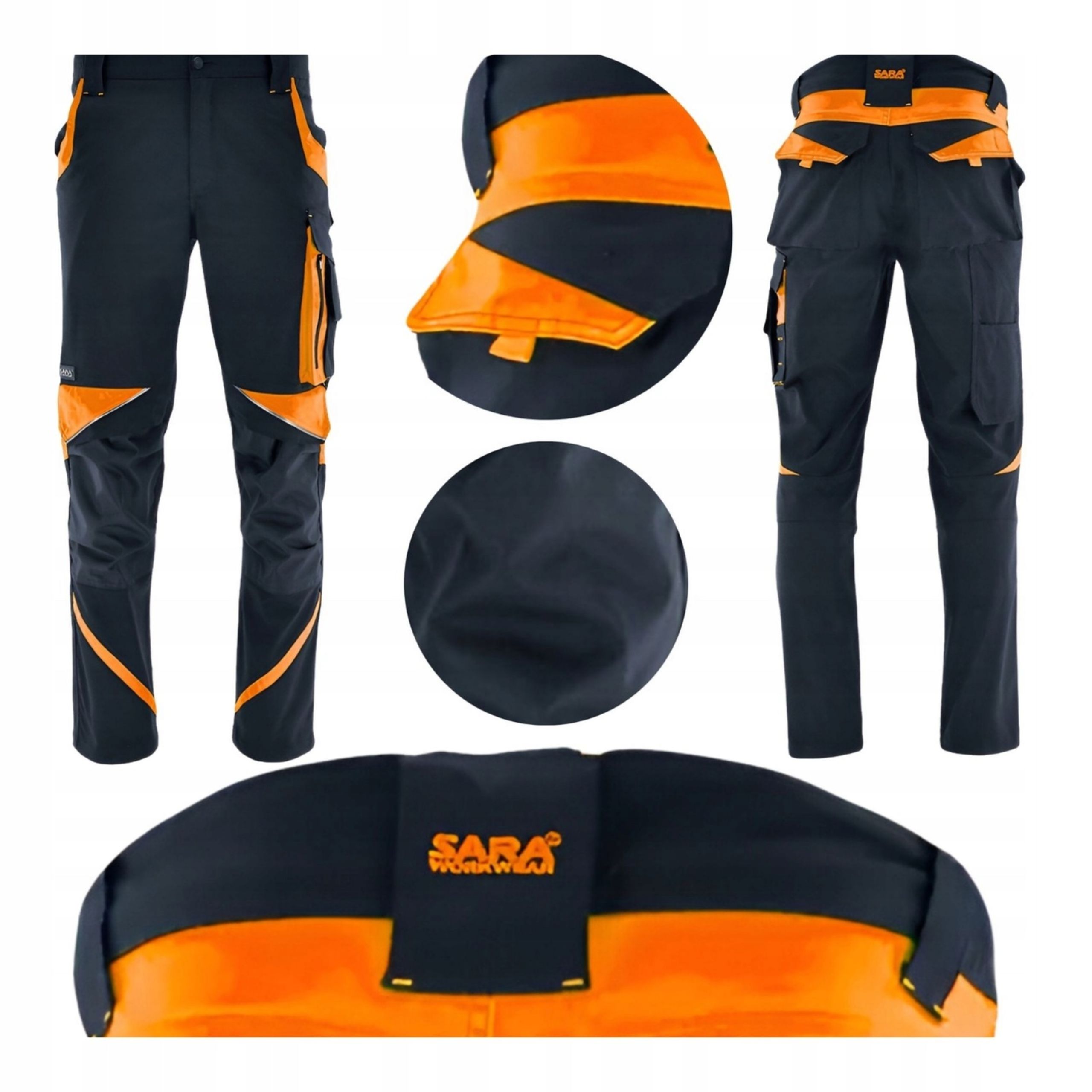 Spodnie Robocze Męskie Odblaskowe Do Pasa Elastyczne Czarne Bhp 64