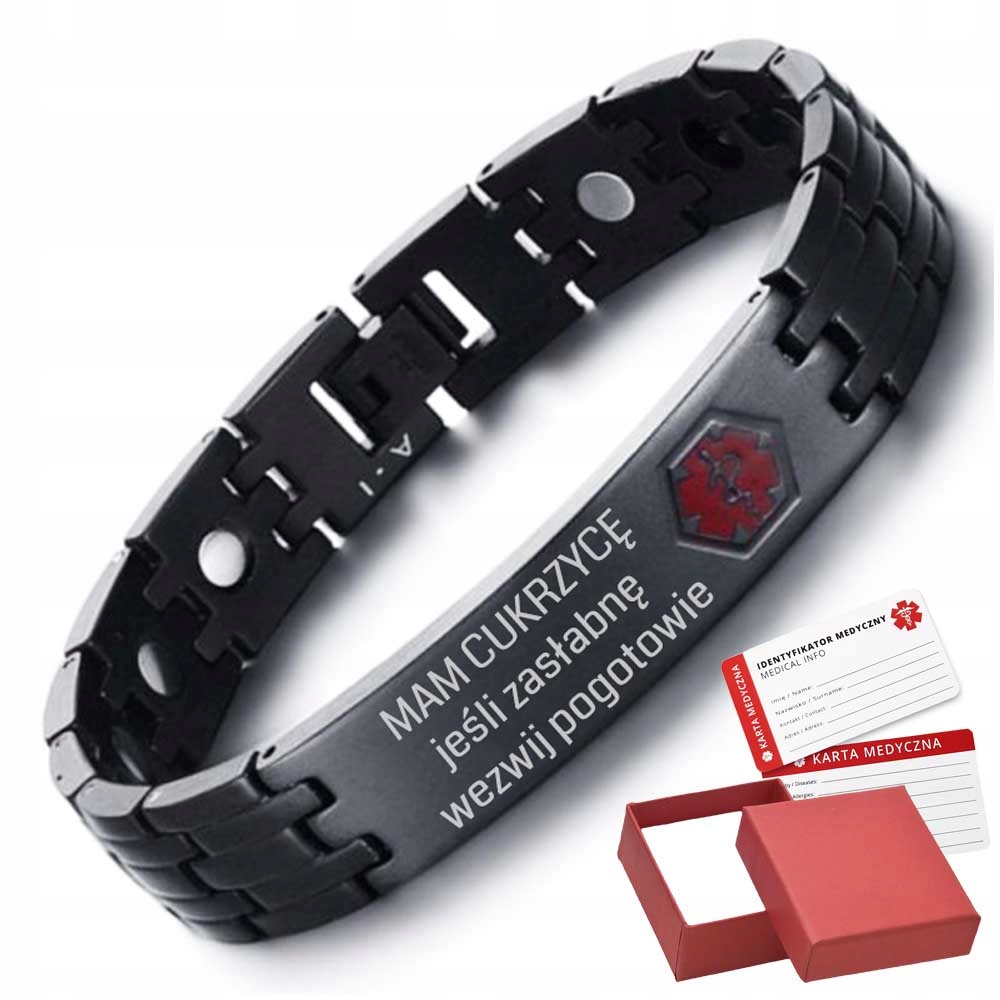 Černý náramek Lékařský Alert pro diabetika Magnetoterapie