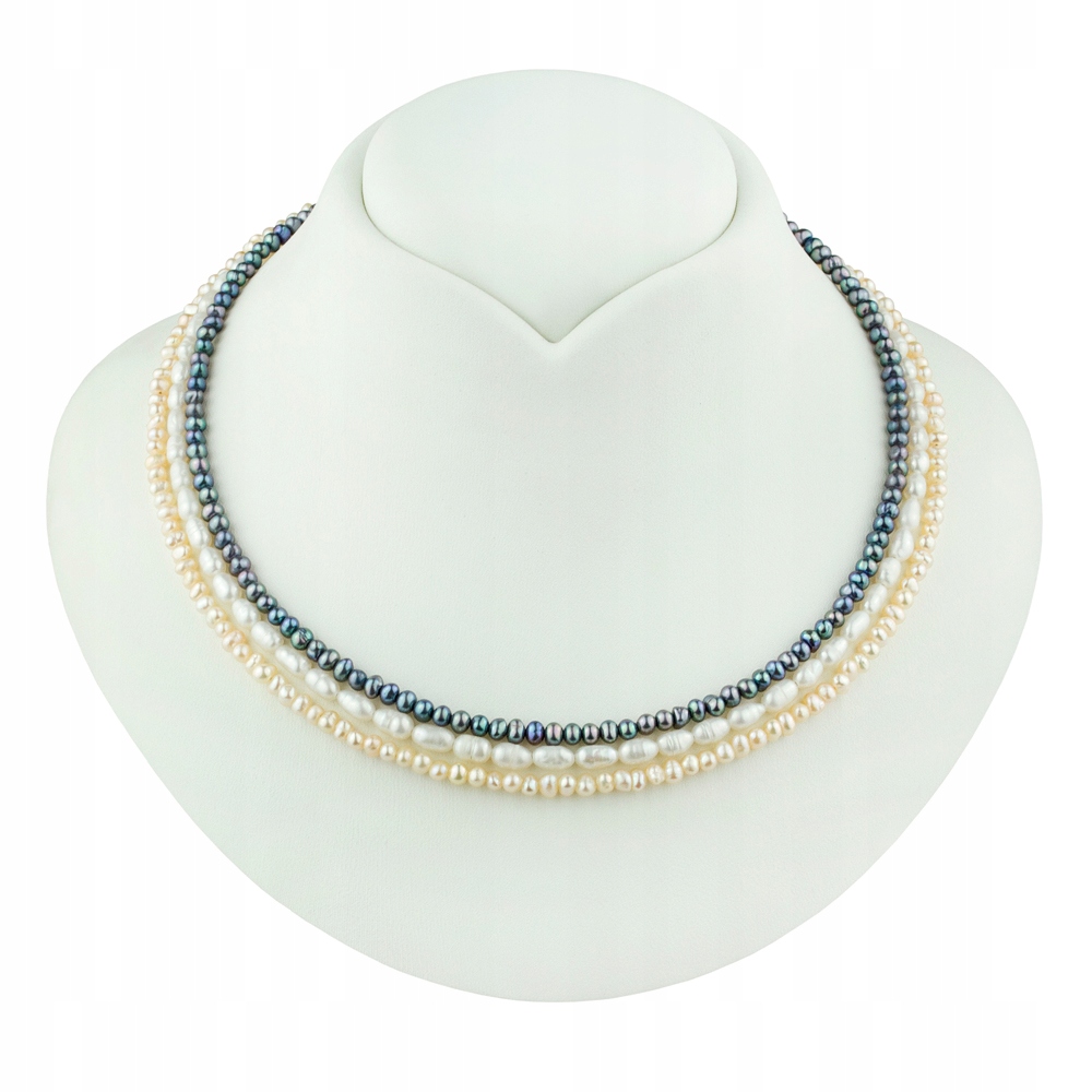 Trojitý Stříbrný Náhrdelník Z Pravých Perel