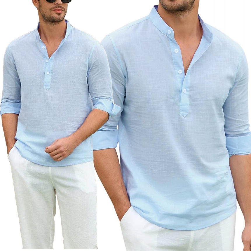 Pánská Košile Se Stojáčkem Vzdušná z bavlny na léto