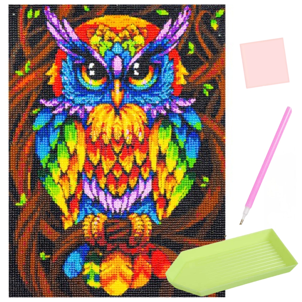 Diamantová Výšivka Mozaika 5D Barevná Sova Rozvíjí Kreativitu A Představivost