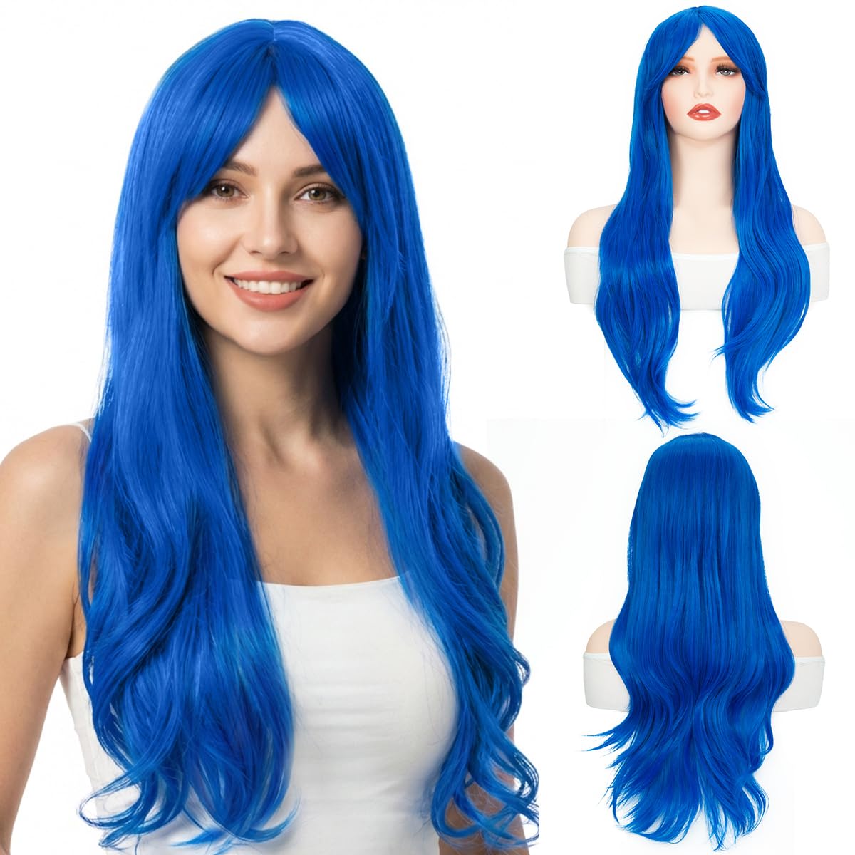 Parxitn Dámská paruka 70 cm kudrnatá syntetická cosplay modrá