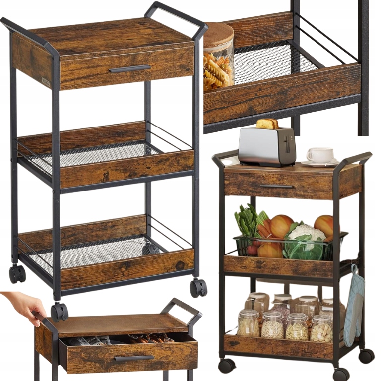 Vozík s Kuchyňskou Zásuvkou na kolečkách Mobilní skříňka Kuchyňská polička pro skladování