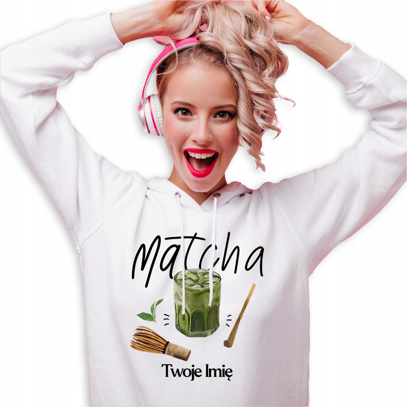 Mikina Bílá Módní mikina pro milovnici Matchy Matcha Vaše jméno M