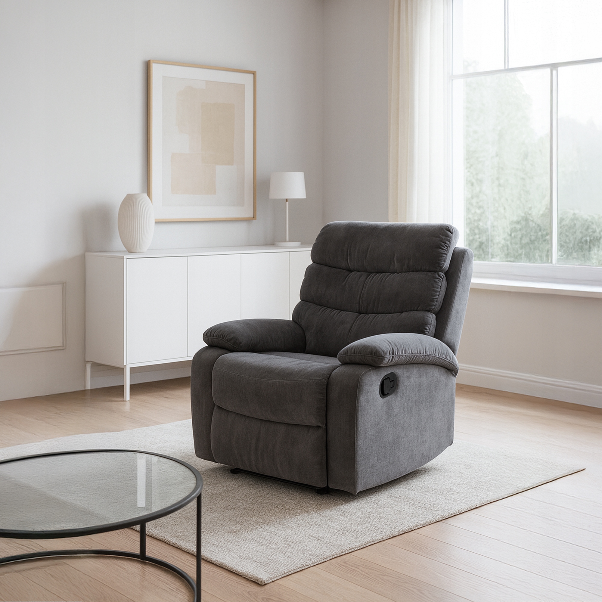 Fotel Rozkładany Wypoczynkowy z Podnóżkiem Do Salonu Welurowy Szary KOBE Głębokość mebla 95 cm