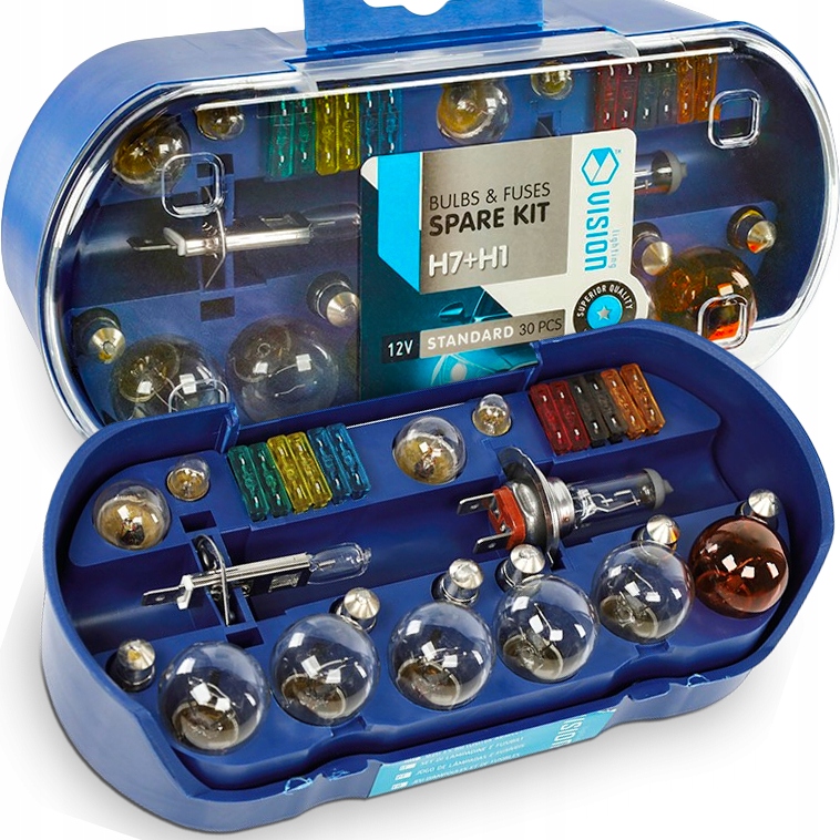 ŻARÓWKI H7 + H1ZESTAW ZASOBNIK KOMPLET ŻARÓWEK BEZPIECZNIKI 12V 30EL ZAPAS