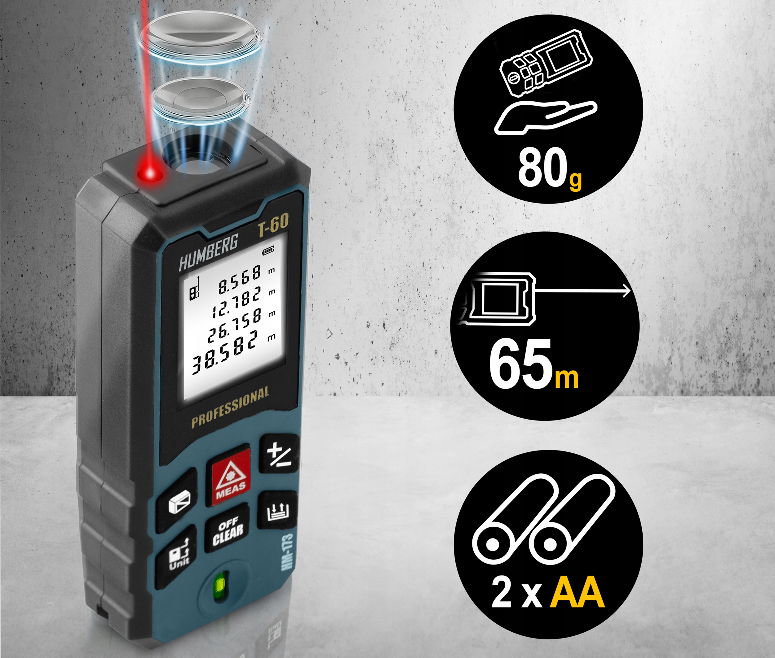 DALMIERZ LASEROWY >>60m<< KĄTOMIERZ CYFROWY MIERNIK POZIOMICA HUMBERG Kod producenta 517301
