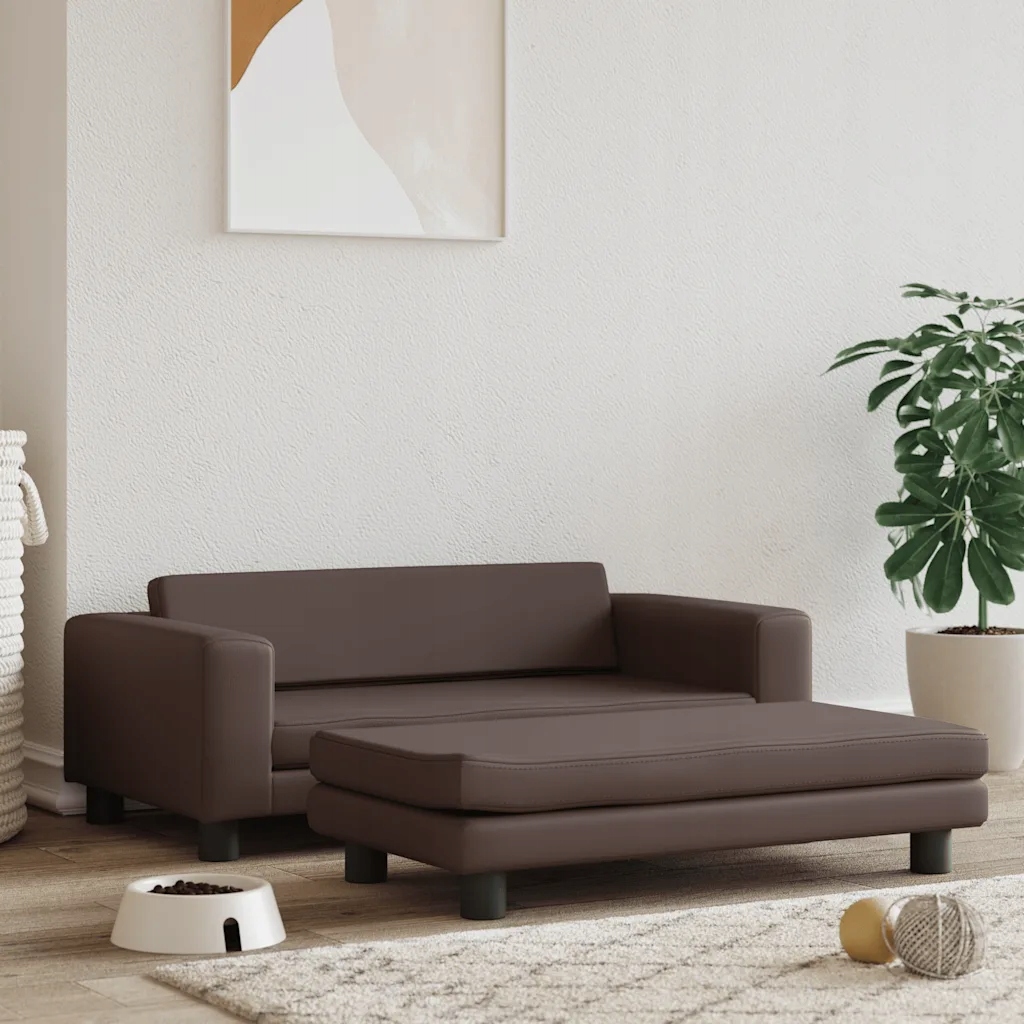 Pelíšek pro psa s přistýlkou, hnědý, 100x50x30 cm, ekokůže