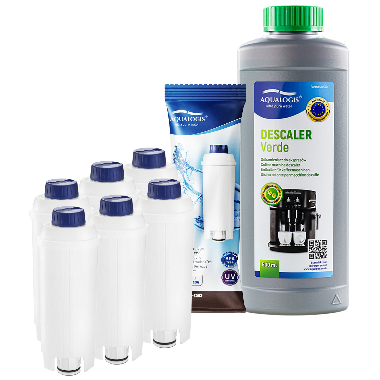 6x Filtr do kávovaru Delonghi AL-S002 Odvápňovač Aqualogis Verde 500 ml