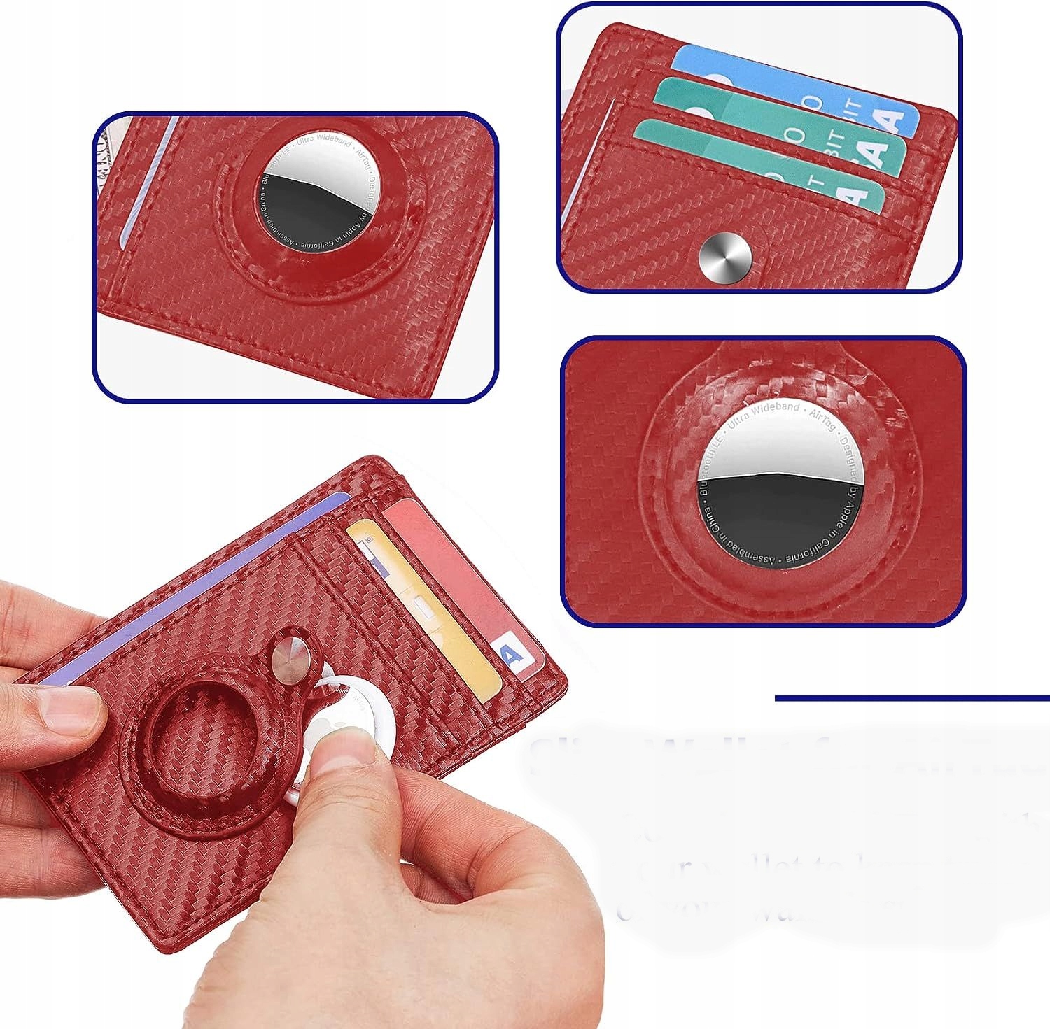 PORTFEL ECO SKÓRA KARBON SLIM RFID AirTag RED Marka bez marki