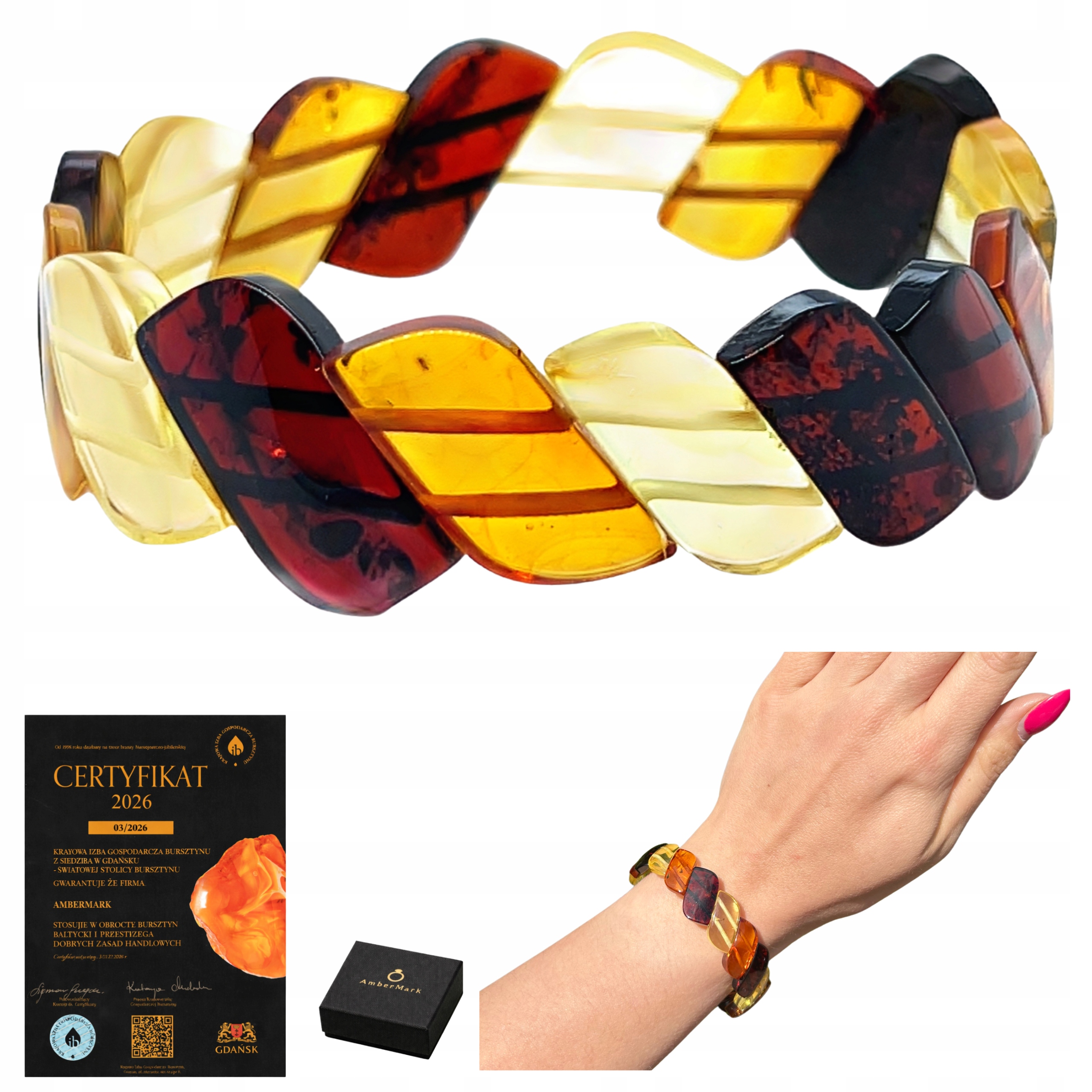 Jantarový náramek segmentový jantarový, elastický, na gumičce, barevný