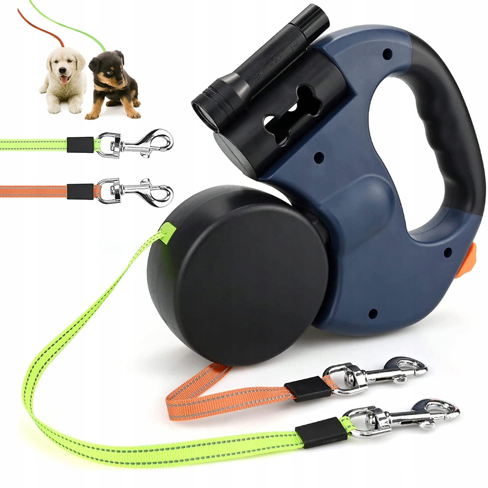 Levně 3M Automatické dvojité Vodítko pro dva psy s baterkou