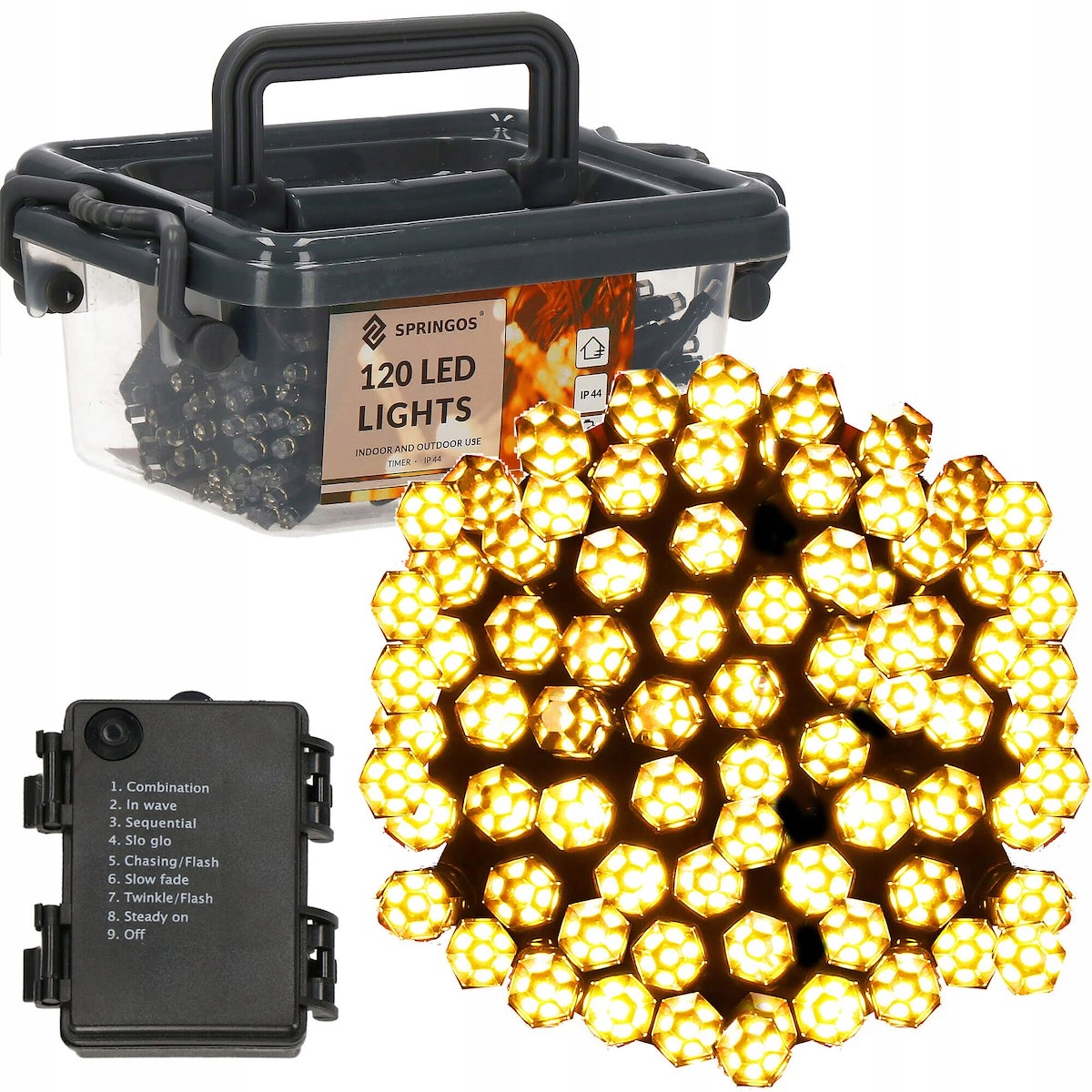 

Mocne Lampki Na Choinkę 120led Białe 8 Programów