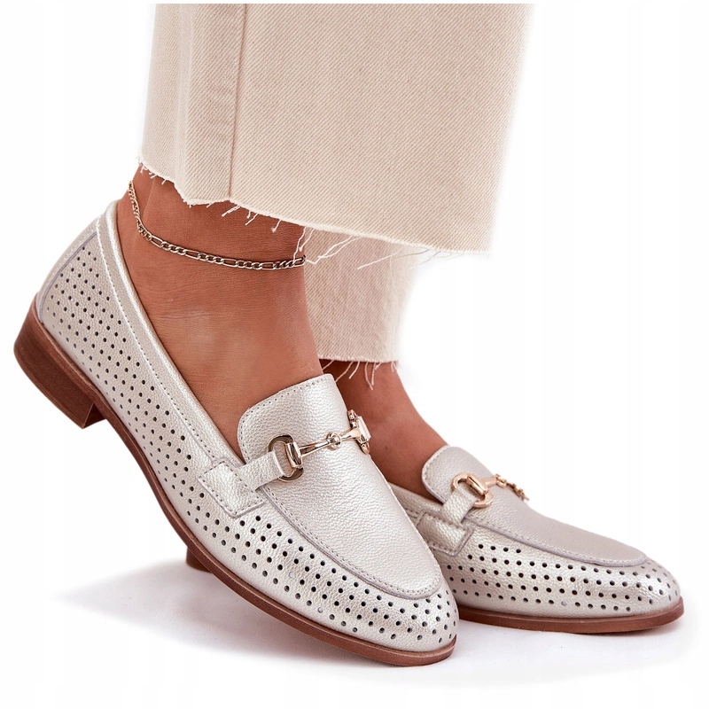 Dámské Kožené Mokasíny S Elegantním Zdobením S.barski LR51-594 Stříbrné 37