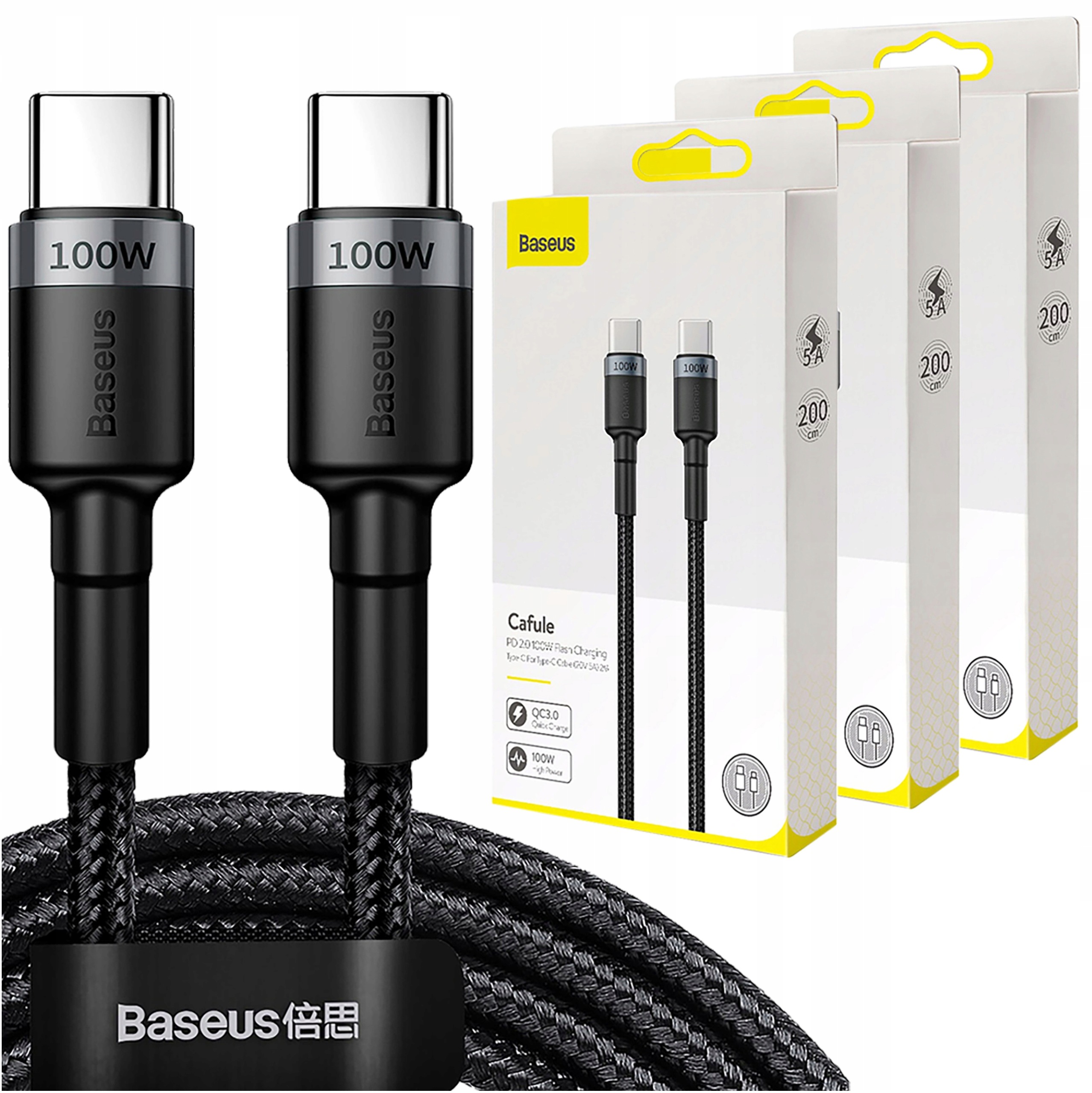 Baseus USB-C Cafule QC 3,0 PD 2,0 100W 5A 2m Szaro-czarny