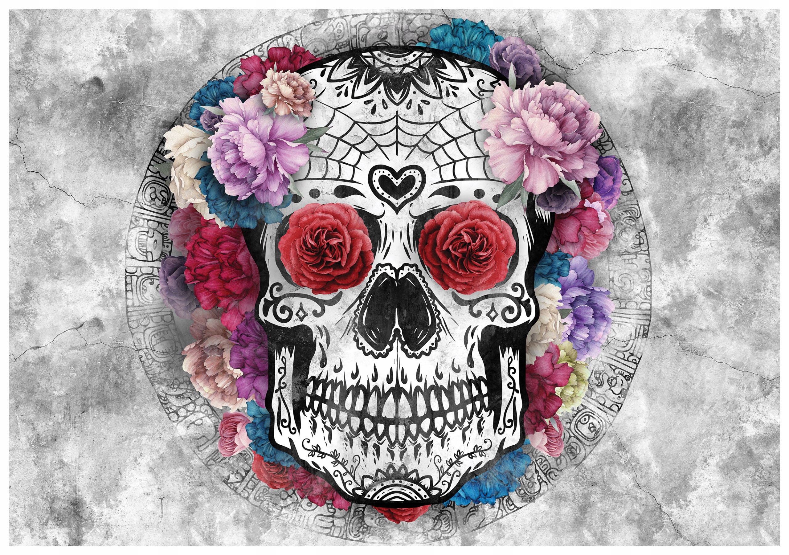 Fototapeta Lebka v květech Růže Pavučina na šedém pozadí 300x210 lepidlo