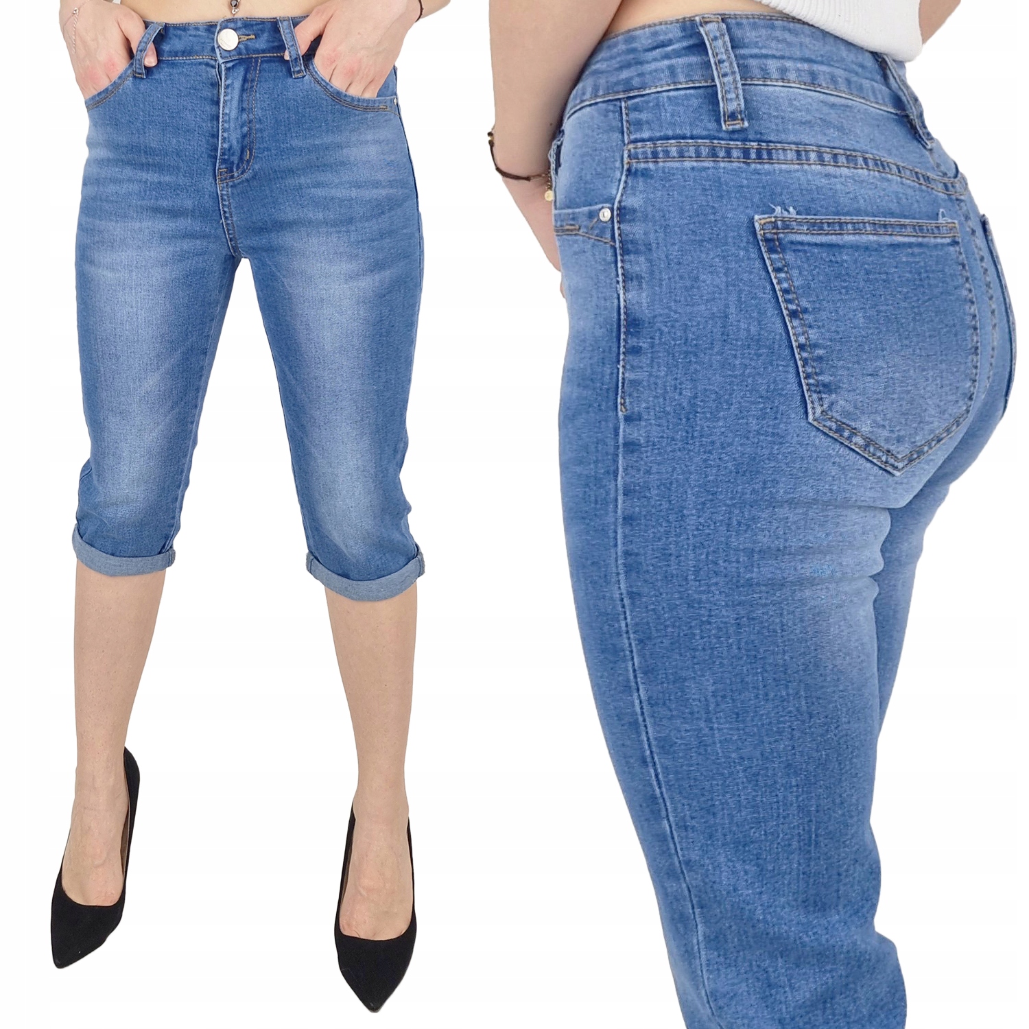 

#damskie Spodnie Jeansowe Rybaczki 3/4 Classic