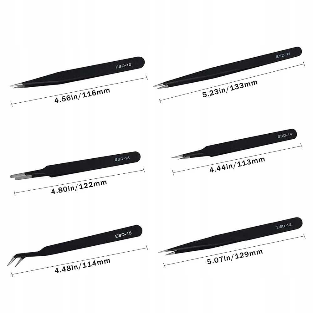 ZESTAW UNIWERSALNYCH PĘSET PINCET PRECYZYJNYCH METALOWYCH 6 szt + POKROWIEC Marka Aptel