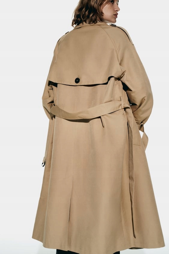 ZARA KLASYCZNY PŁASZCZ TRENCZ BEŻ WIOSNA S/M Kolor beżowy