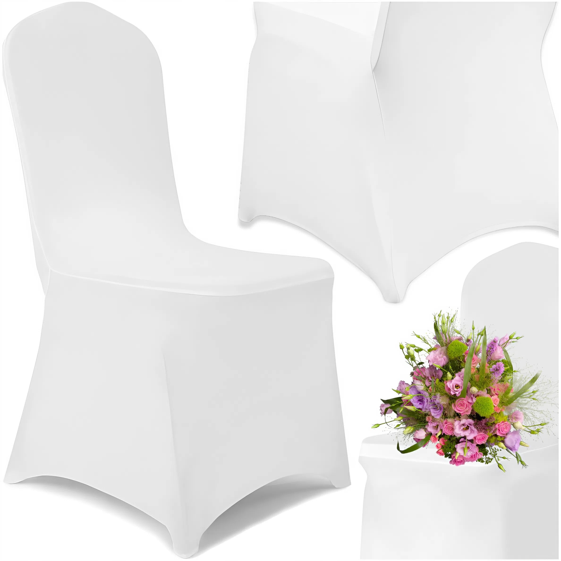 POKROWIEC ELASTYCZNY NA KRZESŁO BANKIETOWE UNIWERSALNY GRUBY BIAŁY PEŁNY