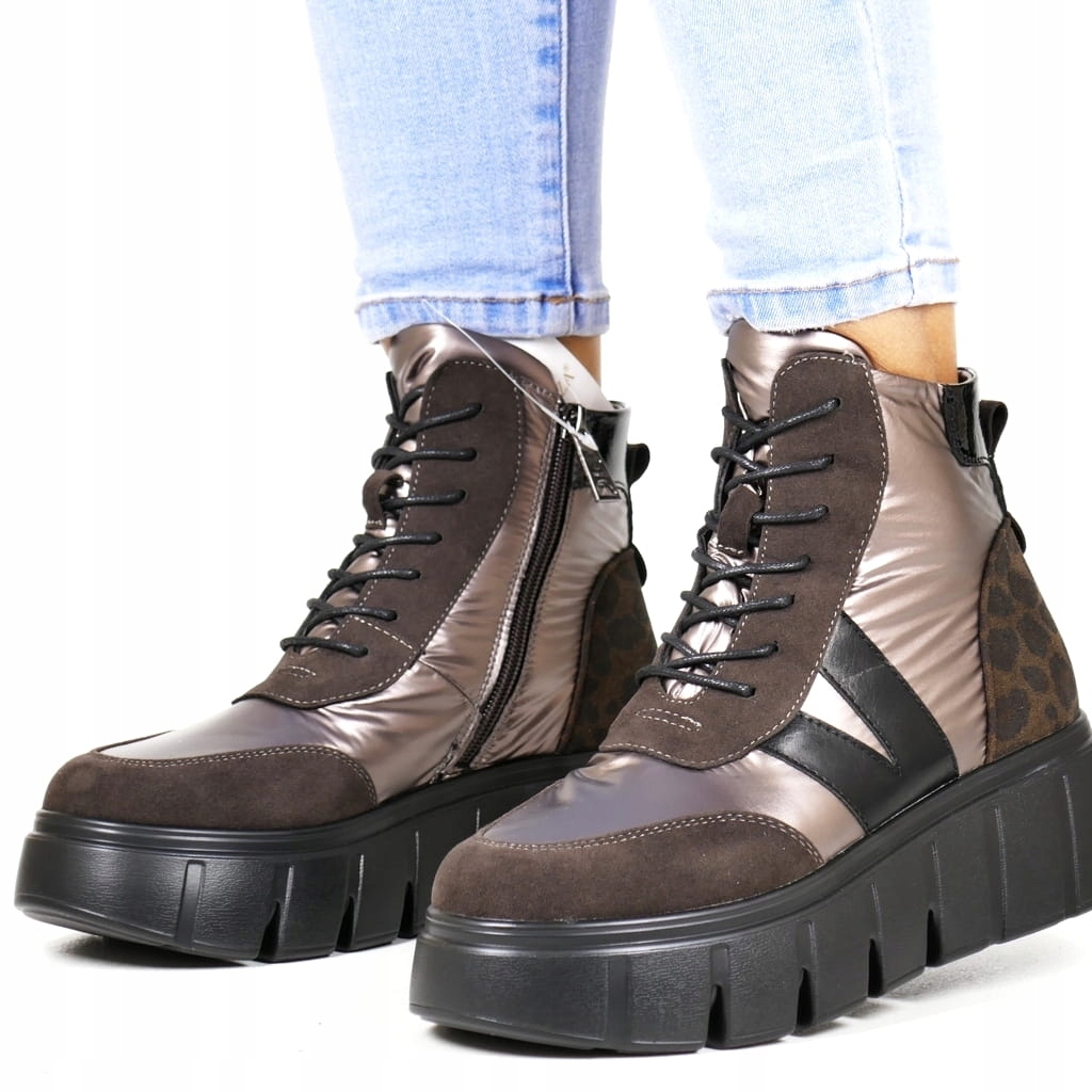 Hnědé Kotníkové Boty Na Platformě, Podrážka Silná, Zateplené Ortalionem