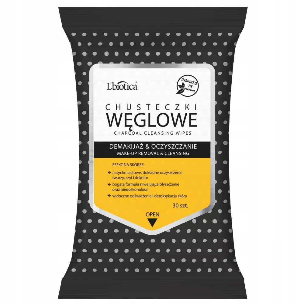 L'BIOTICA OCZYSZCZAJĄCE CHUSTECZKI WĘGLOWE 30szt
