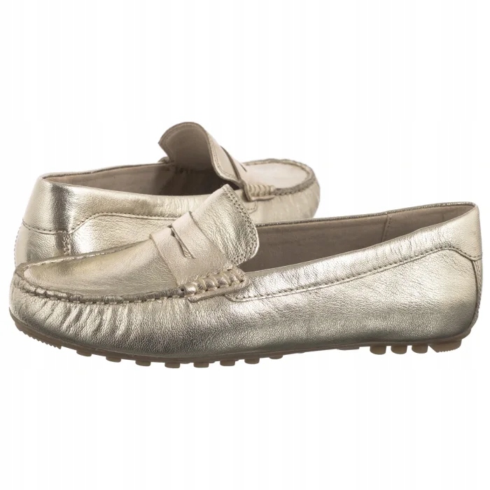 Boty Mokasíny Kožené Dámské Caprice Zlaté 9-24651 Platin Metal